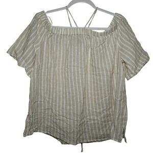 Vince Camuto Striped Off Shoulder Summer Boho Casual‎ Top Blouse Medium Linen
